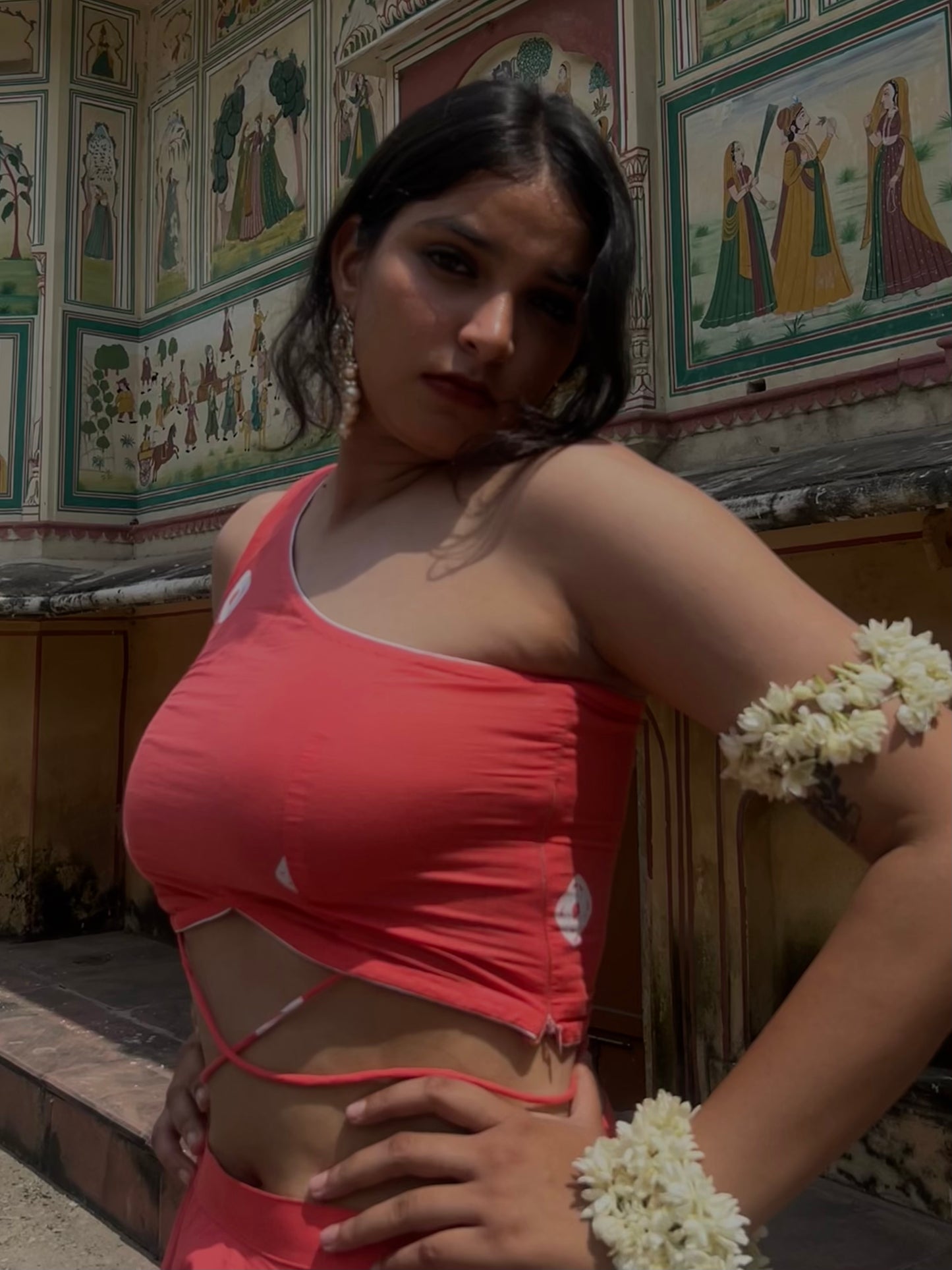 One-shoulder Gajri pink blouse